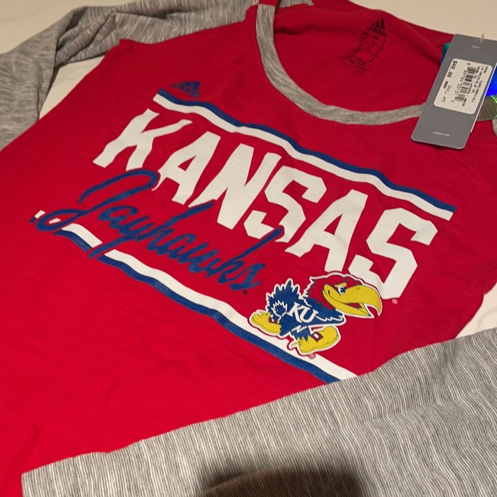 NWT Adidas Long Sleeve University of Kansas Jayhawks Shirt Size Small